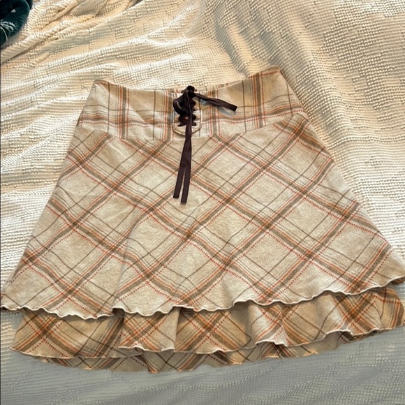 Dresses & Skirts - Plaid Tan Skirt with Lace-Up Detail